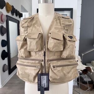 Prada 2GC499 Desert Camo Utility Vest Technical Gabardine Multi-Pocket XS NWT